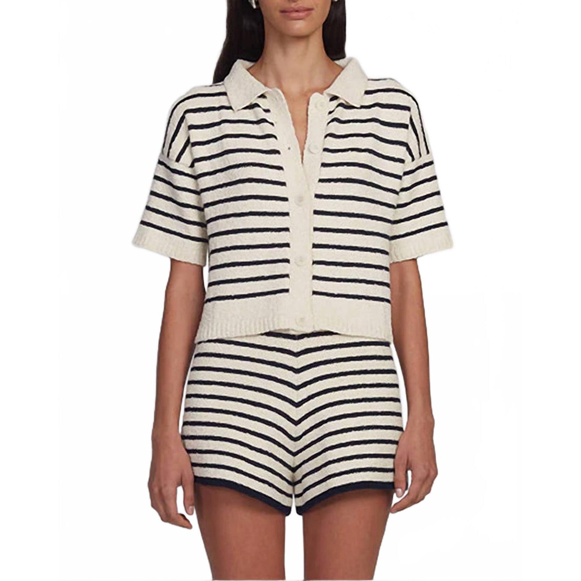 New Eleven Six Romy Shirt Cardigan In Ivory/Navy Stripe